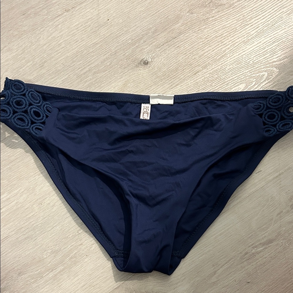 BECCA Navy Bikini Bottom with Crochet Ring Side Panels